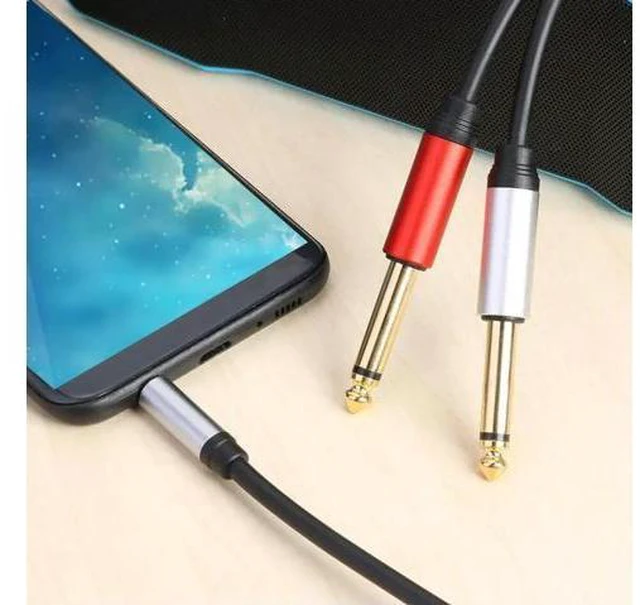 Main image of 1.8m 3.5mm To Double 6.35mm TRS Cable Aluminum Housing 3.5mm TRS To 6.35mm TS Adapter Audio Stereo Cable for Home Stereo System