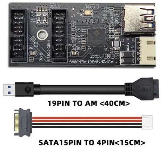 Alt view image 2 of 6 - USB 3.0 19/20Pin 1 to 2 USB 3.0 19/20Pin HUB Port Multiplier PCBA Adapter with SATA Power Cable