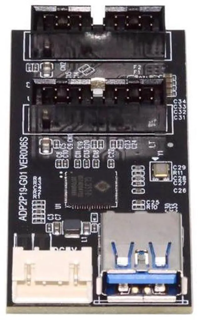 Alt view image 6 of 6 - USB 3.0 19/20Pin 1 to 2 USB 3.0 19/20Pin HUB Port Multiplier PCBA Adapter with SATA Power Cable