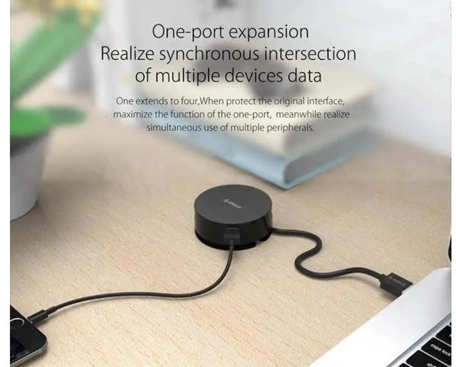 Alt view image 5 of 5 - Super Speed 4 Port USB 3.0 HUB USB Splitter OTG Adapter With Power Supply Port Cable Winder for Macbook Air Laptop PC