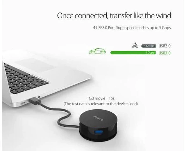 Alt view image 4 of 5 - Super Speed 4 Port USB 3.0 HUB USB Splitter OTG Adapter With Power Supply Port Cable Winder for Macbook Air Laptop PC