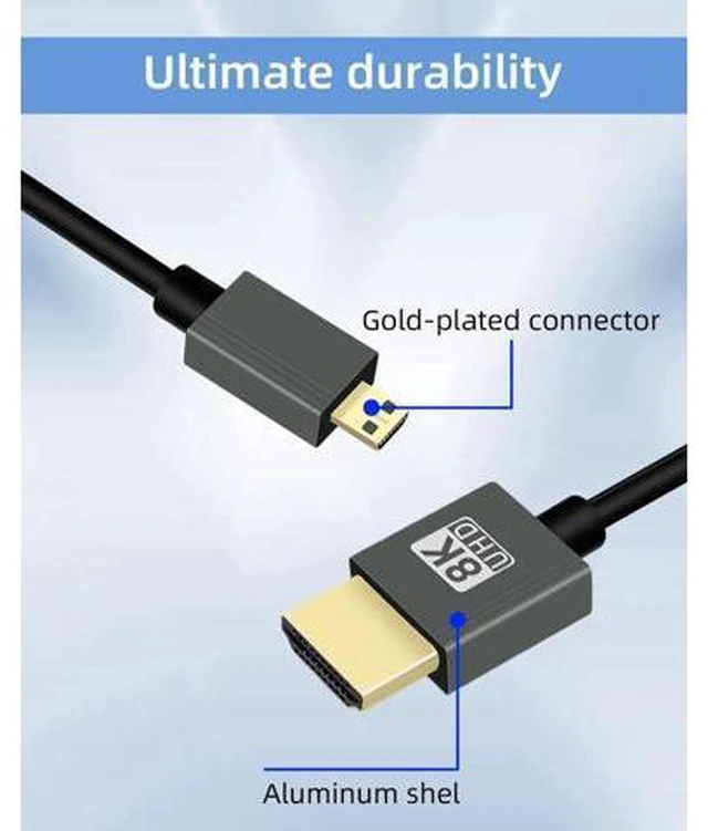 Alt view image 3 of 6 - 8K Micro HDMI to HDMI Cable 2.2FT, Short Hdmi to Micro HDMI Cable, Coiled Hdmi 2.1 Cable 8K@60Hz 48Gbps for Camera/Camcorder/HDTV/Tablet