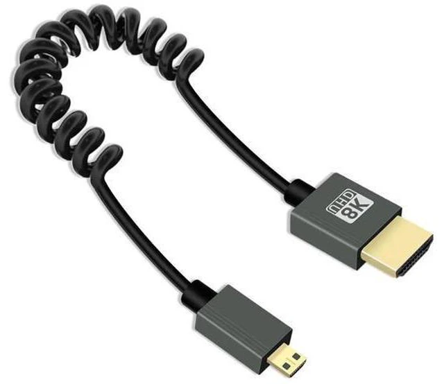 Main image of 8K Micro HDMI to HDMI Cable 2.2FT, Short Hdmi to Micro HDMI Cable, Coiled Hdmi 2.1 Cable 8K@60Hz 48Gbps for Camera/Camcorder/HDTV/Tablet