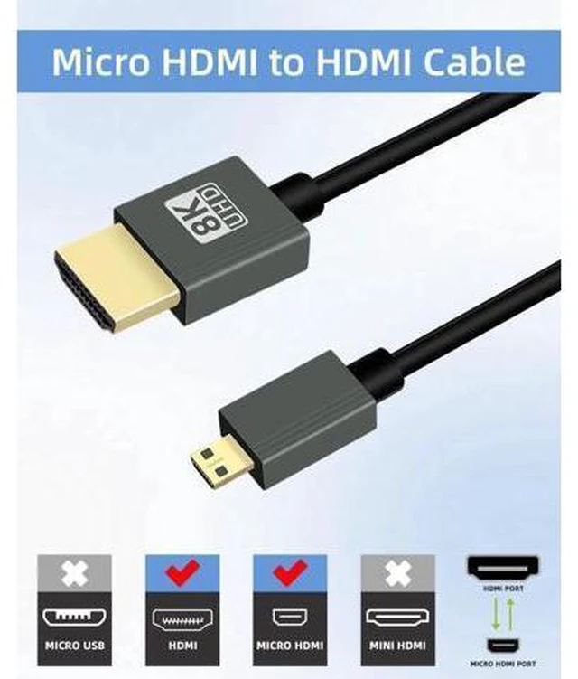 Alt view image 4 of 6 - 8K Micro HDMI to HDMI Cable 2.2FT, Short Hdmi to Micro HDMI Cable, Coiled Hdmi 2.1 Cable 8K@60Hz 48Gbps for Camera/Camcorder/HDTV/Tablet