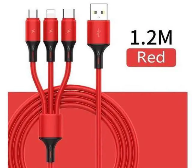 Alt view image 3 of 5 - SiliconeThree-in-One Cable Fast Charging Cable For Android Type-c Cable Triple For Apple Line