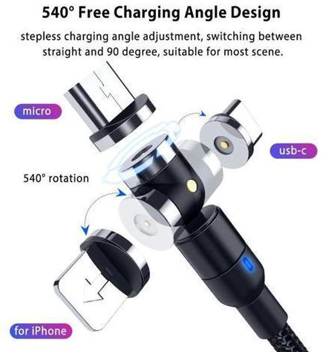 Alt view image 2 of 5 - 540°Rotating Magnetic Cable Micro USB Type C Charging Cable for S20 S10 Note 10 Plus Mi 10 Pro Magnet Cable 1M/2M