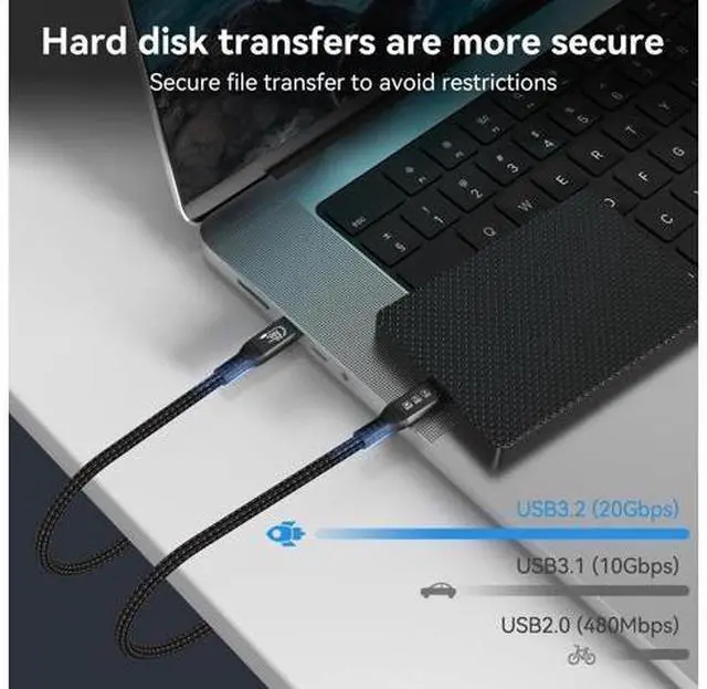 Alt view image 3 of 7 - Long Type C to C Cable 16.4FT, 20Gbps/100W/USB C 3.2 Gen 2 Cable, 4K@60Hz Video and Audio Output Cord, 20V/5A USB C to C Male Cable, Suport Thunderbolt 3 for MacBook Pro, Dell, Arzopa, Galaxy