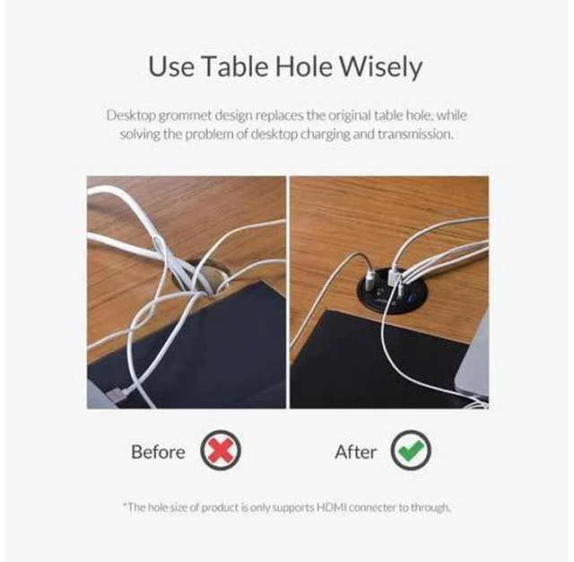Alt view image 2 of 5 - Desktop Grommet USB 3.0 HUB Type-C Audio Desk Mount Adapter Splitter Computer peripherals