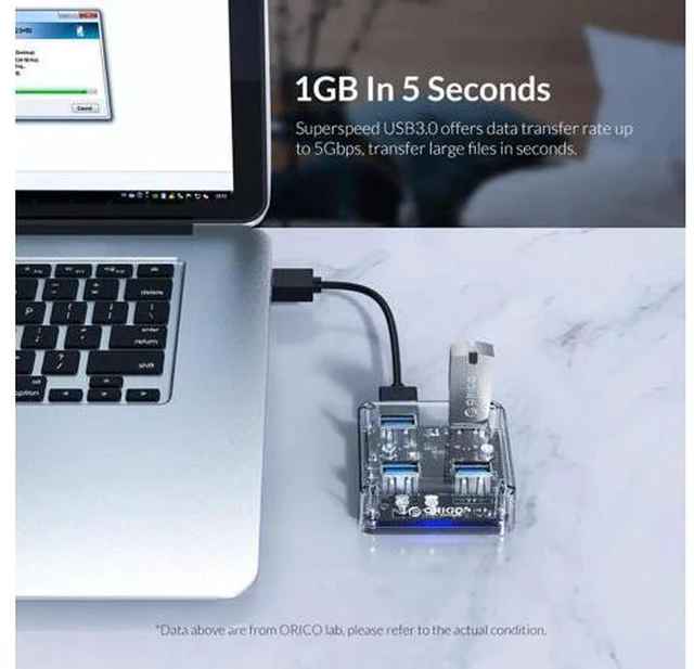 Alt view image 5 of 5 - Transparent USB 3.0 HUB 4 Ports High Speed USB Splitter with Power Charging Interface for Windows Mac Linux Laptop PC