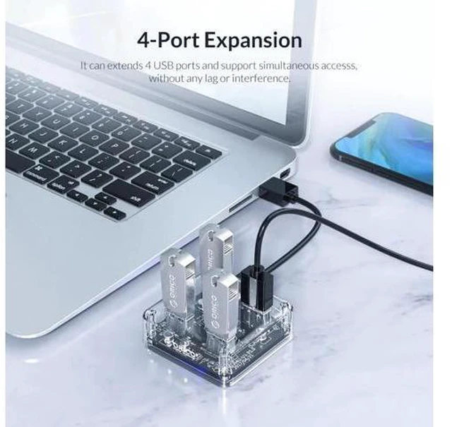 Alt view image 3 of 5 - Transparent USB 3.0 HUB 4 Ports High Speed USB Splitter with Power Charging Interface for Windows Mac Linux Laptop PC