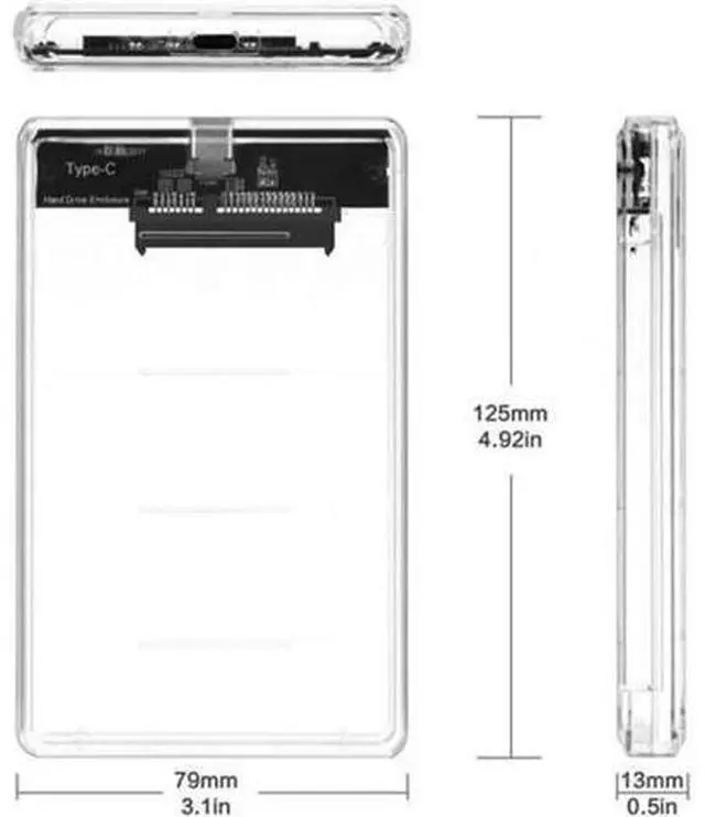 Alt view image 3 of 5 - USB-C Type-C to 2.5 Inch SATA SSD HDD External Enclosure Transparent for Laptop & PC
