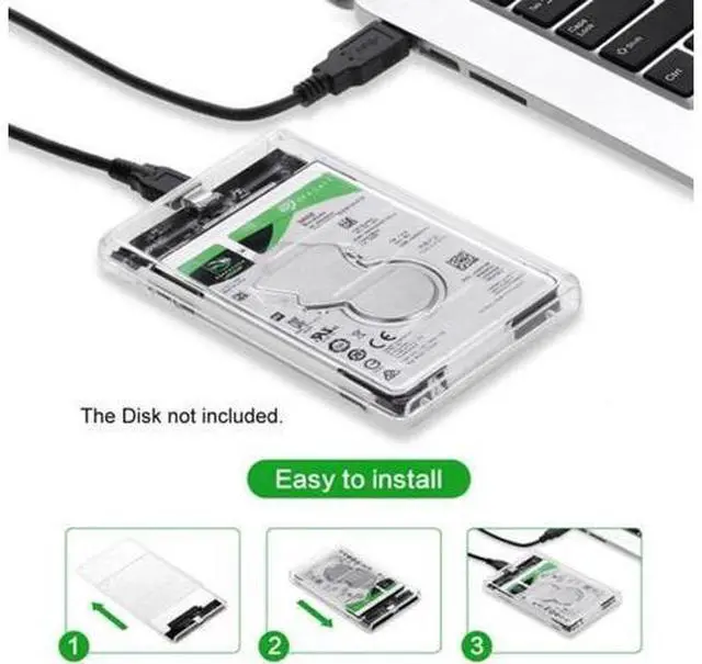 Alt view image 4 of 5 - USB-C Type-C to 2.5 Inch SATA SSD HDD External Enclosure Transparent for Laptop & PC