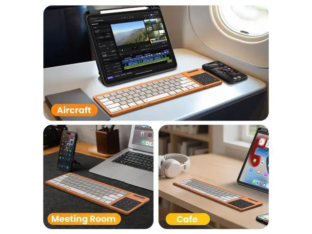 Alt view image 7 of 7 - Pocket Foldable Wireless Keyboard with Touchpad Number Pad for Travel Bussiness Trip Meeting for Tablets Fold Phone Laptop Computer, Full Size (Small) Magnetic Folding Keyboard
