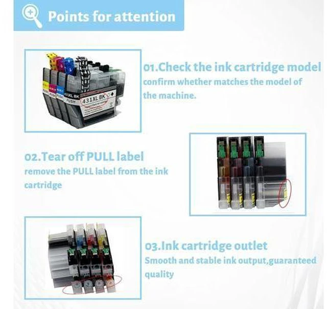 Alt view image 4 of 7 - Ink Cartridge for Brother LC431XL High Yield,Compatible J1050DW J1140DW J101ODW Printer Page Yield Up to 500 Pages Black,500 Pages Color Combo Pack
