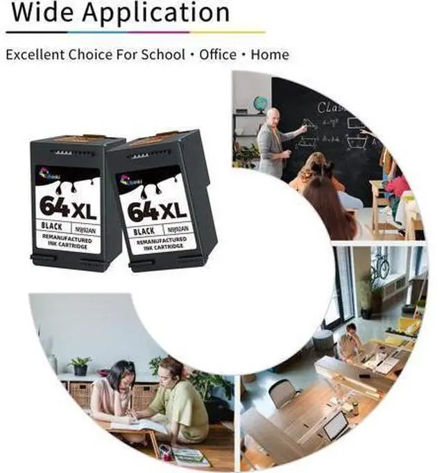 Alt view image 6 of 7 - Ubinki 64XL Black Ink Cartridge Ink 64 XL HP64 HP64XL Cartridges Envy 7855 7155 7858 7800 7955e 7255e 7900e 6200 62226252 6255 7830 7864 7120 6222 Tango x Terra Printers (2-Pack)