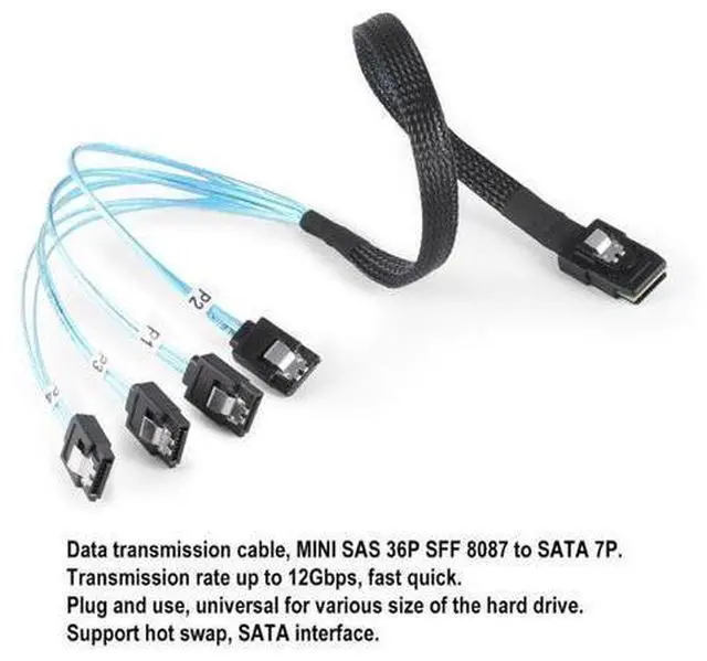 Alt view image 4 of 6 - SAS SATA Cable Mini-SAS SFF-8087 To 4 SATA Cable Mini SAS 4i SFF8087 36P To 4 SATA 7P Cable 12Gbps 50cm Hard Drive Data