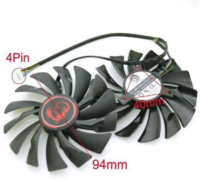 Alt view image 2 of 6 - 2pcs/lot PLD10010S12HH 12V 0.40A 4Pin 95mm For MSI R9 380X 390X GAMING GTX960 GTX950 Cooler Cooling Fan