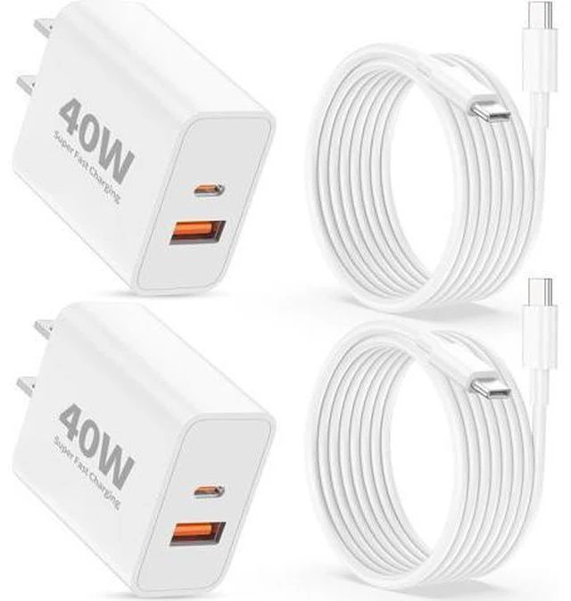 Main image of iPhone 17 16 Pro Max Charger Fast Charging 2Pack 40W Dual Port USB C Fast Wall Charger Block with 6FT Type-C Cable Cord for iPhone 17/17 Pro/17 Pro Max/Air/16/16 Pro Max/15/15 Pro/Plus iPad AirPods