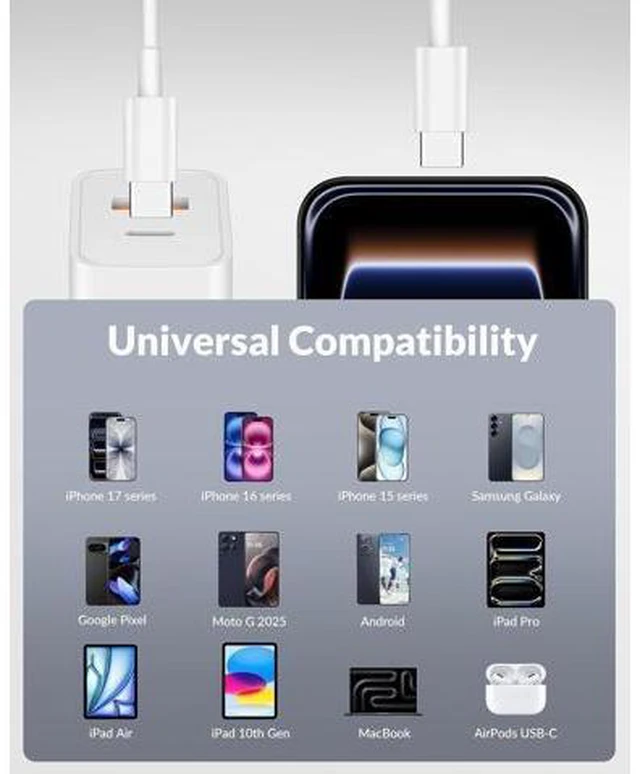 Alt view image 6 of 7 - iPhone 17 16 Pro Max Charger Fast Charging 2Pack 40W Dual Port USB C Fast Wall Charger Block with 6FT Type-C Cable Cord for iPhone 17/17 Pro/17 Pro Max/Air/16/16 Pro Max/15/15 Pro/Plus iPad AirPods