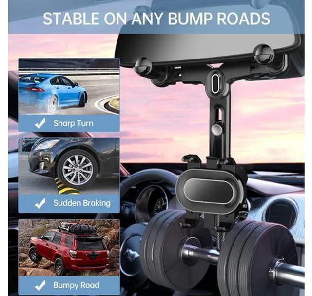 Alt view image 4 of 7 - SOEWIOU Rearview Mirror Phone Holder for Car,360°Rotatable and Retractable Multifunctional Rear View Mirror Phone Holder,Four Corners Fixed Anti-Shake Design,for All Mobile Phones and All Car
