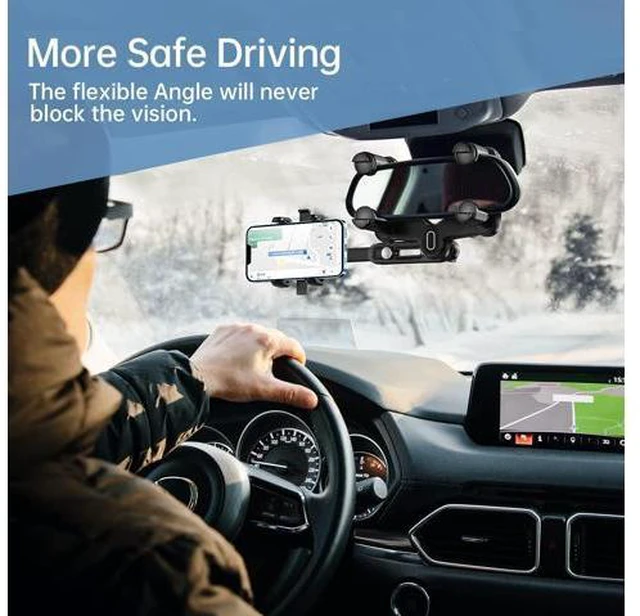 Alt view image 7 of 7 - SOEWIOU Rearview Mirror Phone Holder for Car,360°Rotatable and Retractable Multifunctional Rear View Mirror Phone Holder,Four Corners Fixed Anti-Shake Design,for All Mobile Phones and All Car