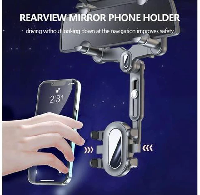 Alt view image 2 of 7 - SOEWIOU Car Rearview Mirror Navigation Phone Holder, 360 Rotatable and Retractable, for iPhone, Samsung Galaxy & All Smartphones