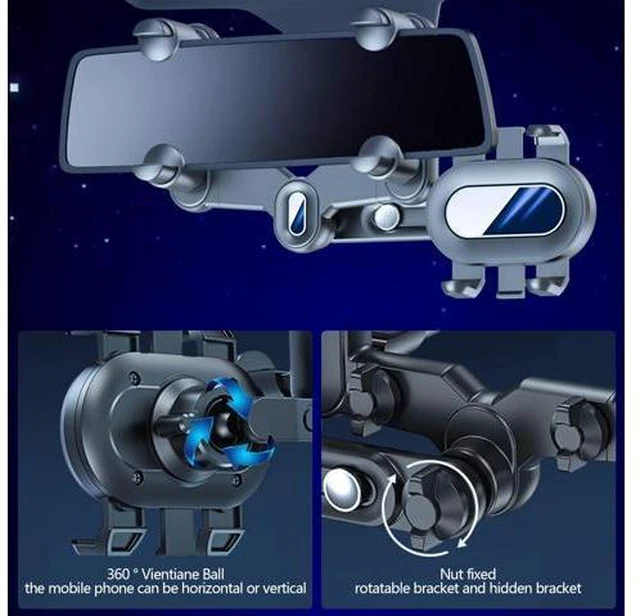 Alt view image 3 of 7 - SOEWIOU Car Rearview Mirror Navigation Phone Holder, 360 Rotatable and Retractable, for iPhone, Samsung Galaxy & All Smartphones