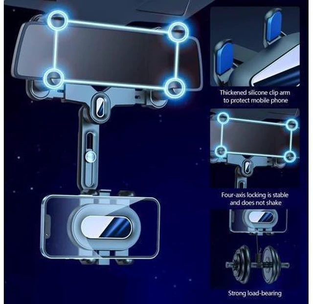 Alt view image 4 of 7 - SOEWIOU Car Rearview Mirror Navigation Phone Holder, 360 Rotatable and Retractable, for iPhone, Samsung Galaxy & All Smartphones