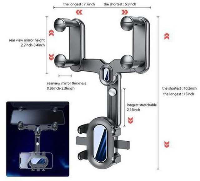 Alt view image 5 of 7 - SOEWIOU Car Rearview Mirror Navigation Phone Holder, 360 Rotatable and Retractable, for iPhone, Samsung Galaxy & All Smartphones