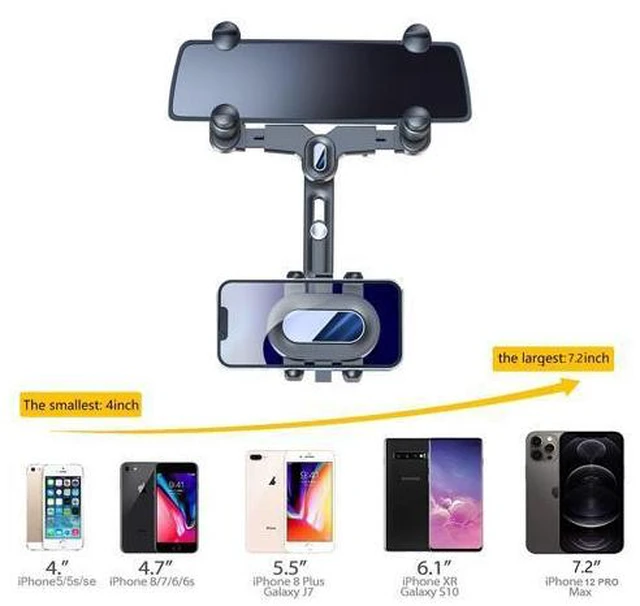 Alt view image 6 of 7 - SOEWIOU Car Rearview Mirror Navigation Phone Holder, 360 Rotatable and Retractable, for iPhone, Samsung Galaxy & All Smartphones