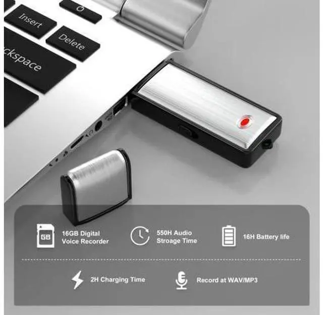 Alt view image 4 of 6 - 16G Voice Recorder, Digital Audio Recorder with 550 Hours Recording Capacity Noise Reduction USB Recording Device Rechargeable Voice Recorder for Lecture,Interview,Meeting Class