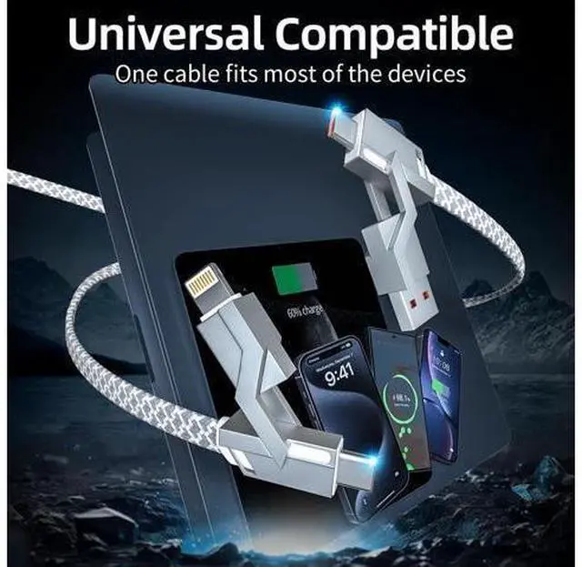 Alt view image 5 of 7 - 4 in 1 Charging Cable 5FT -MAX 66W Fast Charging Multi Charging Cable for All Devices USB A/C to C/Lightning Cable Multiple iPhone Charger Cord for iPhone 16/15/14/13/iPad/Android/Tablets and More