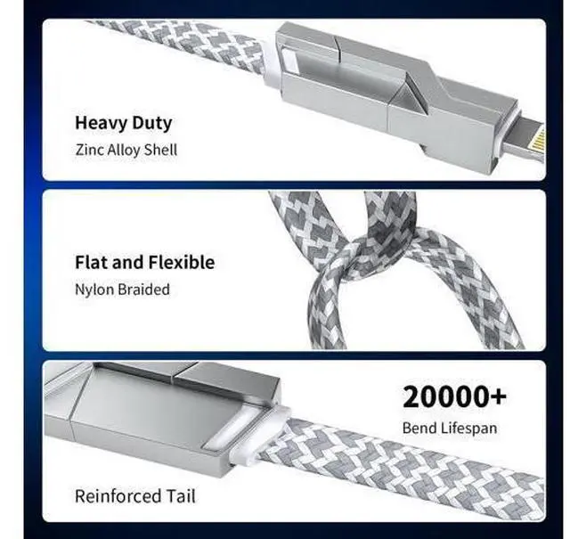 Alt view image 7 of 7 - 4 in 1 Charging Cable 5FT -MAX 66W Fast Charging Multi Charging Cable for All Devices USB A/C to C/Lightning Cable Multiple iPhone Charger Cord for iPhone 16/15/14/13/iPad/Android/Tablets and More