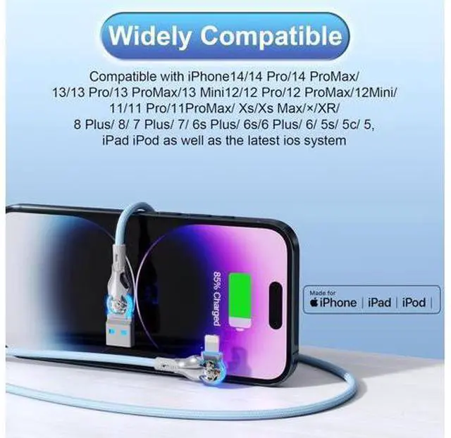 Alt view image 5 of 7 - Bidirectional 90 Degree iPhone Charging Cable 6FT Left&Right Angle USB to Lightning Cable High Speed Data Sync Lightning Charger Cord for iPhone 14/13/12/11/Pro/Max/XS/MAX/XR/XS/X/8/7/Plus/6S