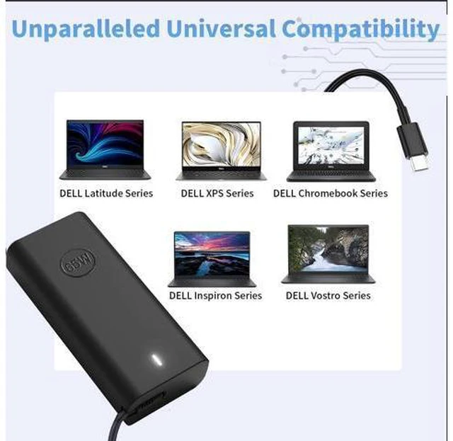 Alt view image 5 of 7 - New 65W USB C Laptop Charger for Laptop Charger USB C Charger for Latitude 3340 3440 3540 5420 5430 5440 5520 7430 7420 7440 XPS 13 9360 Chromebook 3100 Type C AC Power Adapter Cord