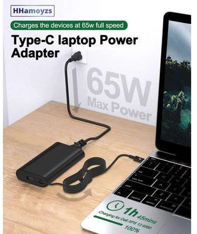 Alt view image 2 of 6 - 65W 45W Laptop Charger USB C - Compatible with Latitude 5420 5520 7275 7420 7410 7370 XPS 13 9350 9250 9380 9370 9360 9365 Adapter Power Cord