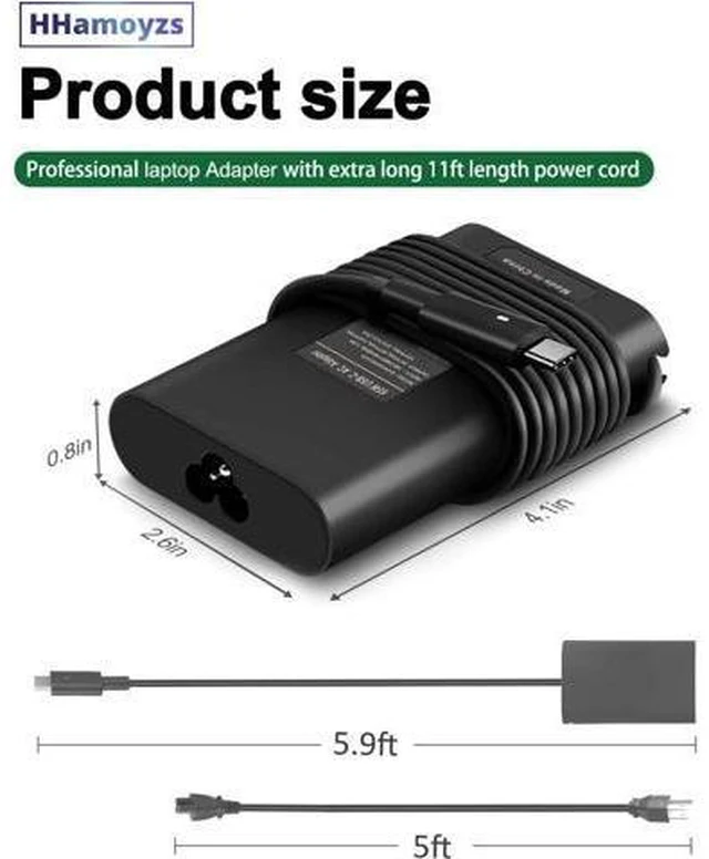 Alt view image 3 of 6 - 65W 45W Laptop Charger USB C - Compatible with Latitude 5420 5520 7275 7420 7410 7370 XPS 13 9350 9250 9380 9370 9360 9365 Adapter Power Cord
