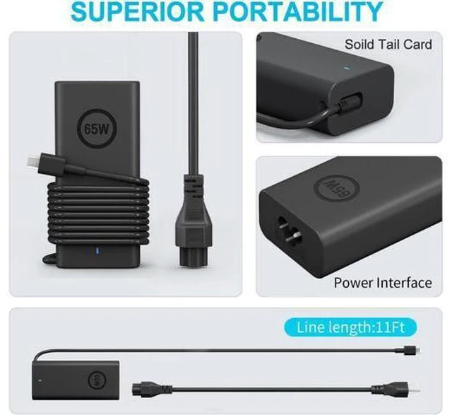 Alt view image 3 of 7 - New 65W USB C Laptop Charger for Laptop Charger USB C Charger for Latitude 3340 3440 3540 5420 5430 5440 5520 7430 7420 7440 XPS 13 9360 Chromebook 3100 Type C AC Power Adapter Cord