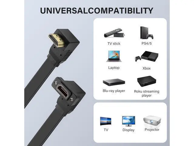 Alt view image 4 of 7 - HDMI Extension Cable 4K 60Hz HDMI Extender Cord High Speed 90-Degree Angle HDMI Male to Female Extension Wire (M/F)