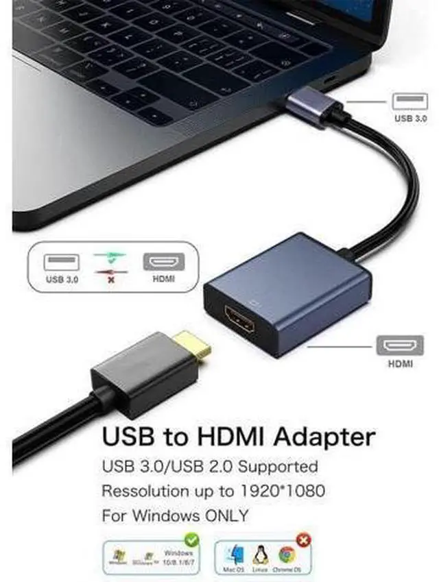 Alt view image 3 of 7 - USB to HDMI Adapter - 3.0/2.0 Multi-Monitor Cable Compatible with Windows 7/8/10/11 and MacOS for Multiple Monitors