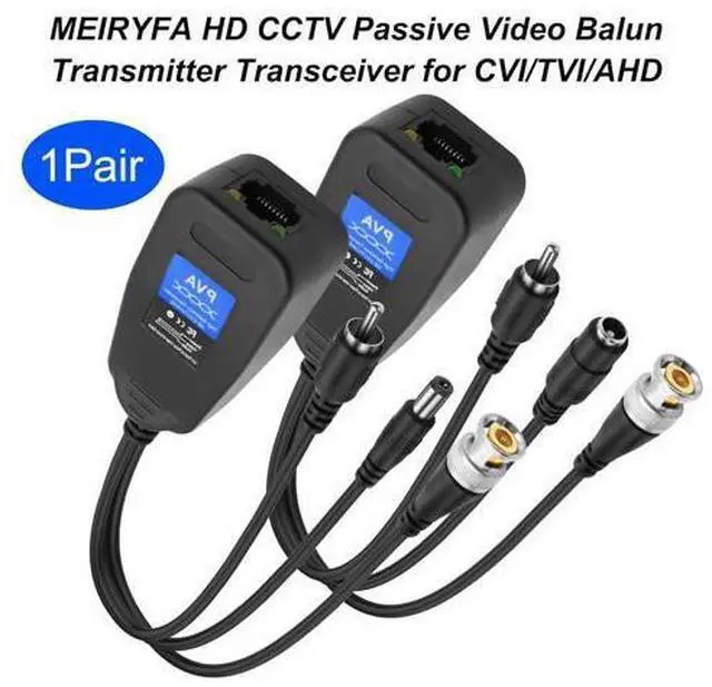 Alt view image 2 of 7 - Passive Video Balun 2 Pairs Passive Video Power Balun Audio Connector 960P/1080P BNC to RJ45 Network Transceiver Cat5/Cat6 Adapter with DC Male Female RCA Male Audio for CCTV Security System