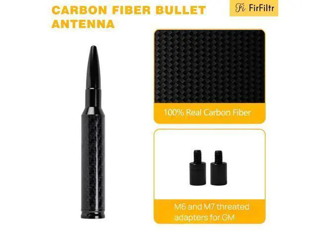 Alt view image 3 of 5 - Carbon Fiber Truck Antenna for Chevy Silverado 1500 2500 3500 & GMC Sierra 1999-2025,Chevy Silverado Antenna Truck Accessories,Short Car Video Antennas (5.5''-Black Carbon Fiber 50 Cal Bullet)