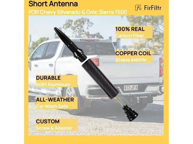 Alt view image 4 of 5 - Carbon Fiber Truck Antenna for Chevy Silverado 1500 2500 3500 & GMC Sierra 1999-2025,Chevy Silverado Antenna Truck Accessories,Short Car Video Antennas (5.5''-Black Carbon Fiber 50 Cal Bullet)