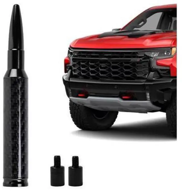 Main image of Carbon Fiber Truck Antenna for Chevy Silverado 1500 2500 3500 & GMC Sierra 1999-2025,Chevy Silverado Antenna Truck Accessories,Short Car Video Antennas (5.5''-Black Carbon Fiber 50 Cal Bullet)