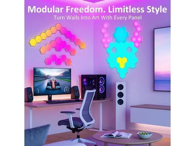 Alt view image 7 of 7 - Hexagon LED Light Panels 8 Pack Smart RGB Wall Lights with APP & Remote Control Music Sync Modular Gaming Lights for Bedroom Living Room Wall Decor