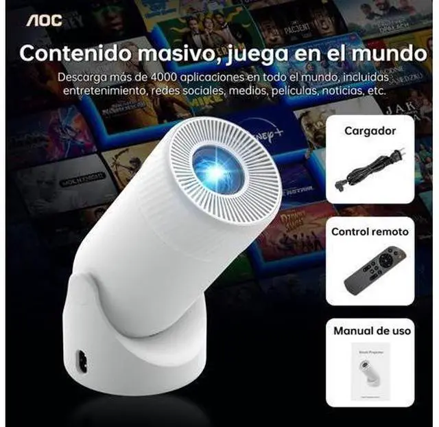 Alt view image 6 of 7 - AOC Mini Projector with WiFi and Bluetooth, Smart Projector Full HD 4K Support with 180° Rotation Adjustment, 220 ANSI,8000 Lumens,Vertical Auto Keystone Correction, Short Throw Projector for Phone