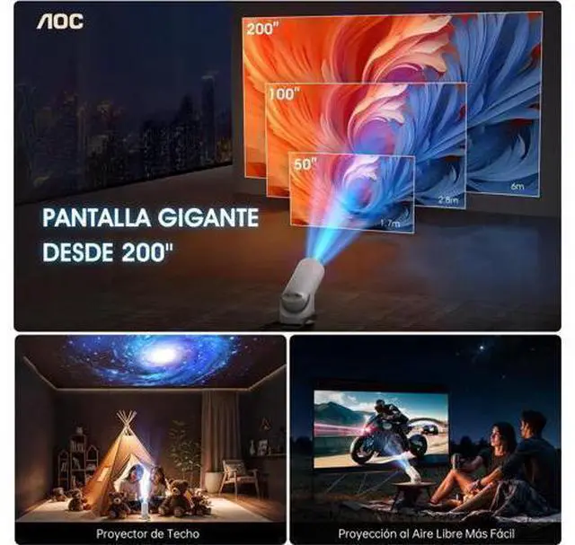 Alt view image 7 of 7 - AOC Mini Projector with WiFi and Bluetooth, Smart Projector Full HD 4K Support with 180° Rotation Adjustment, 220 ANSI,8000 Lumens,Vertical Auto Keystone Correction, Short Throw Projector for Phone