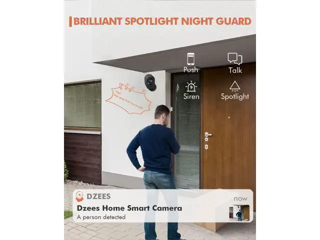 Alt view image 4 of 5 - Dzees Security Camera Outdoor Wireless - Upgrade 2K 3MP Battery Powered WiFi Outdoor Camera Wireless, Spotlight, Siren, AI Dectection, Color Night Vision, IP66 Waterproof Cloud/SD-Black