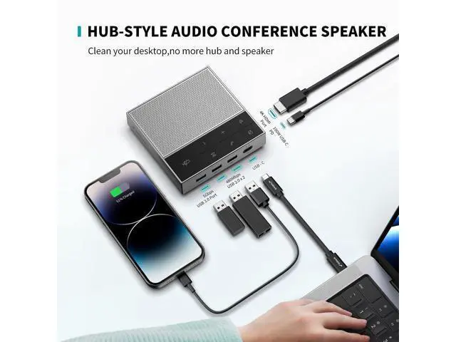 Alt view image 2 of 7 - Conference Speaker and Microphone with Mute/Project, Enhanced Voice Pickup & Full Duplex Noise Cancelling Speakerphone, Omnidirectional USB C Speaker for Home Office Meeting-Grey