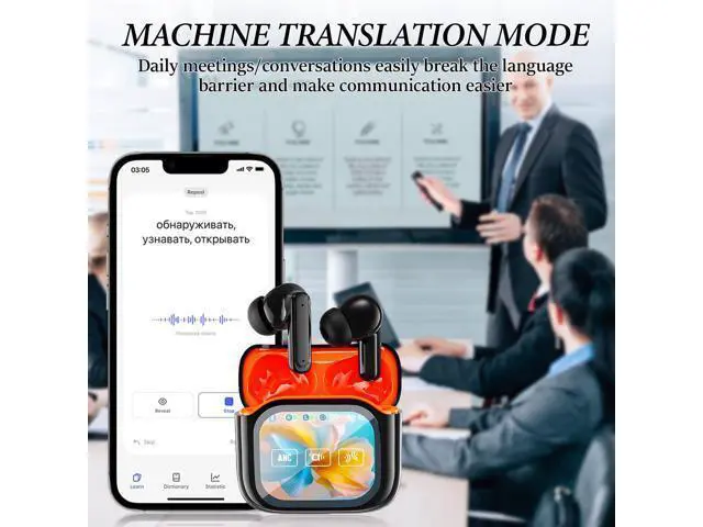 Alt view image 2 of 7 - NE20 Earbuds, NE20 AI Translation Ear Buds Real Time, 140 Two-Way Language Translator Earphones, LCD Touch Screen, 48db Intelligent Noise Reduction,Hd Stereo Sound(Black)